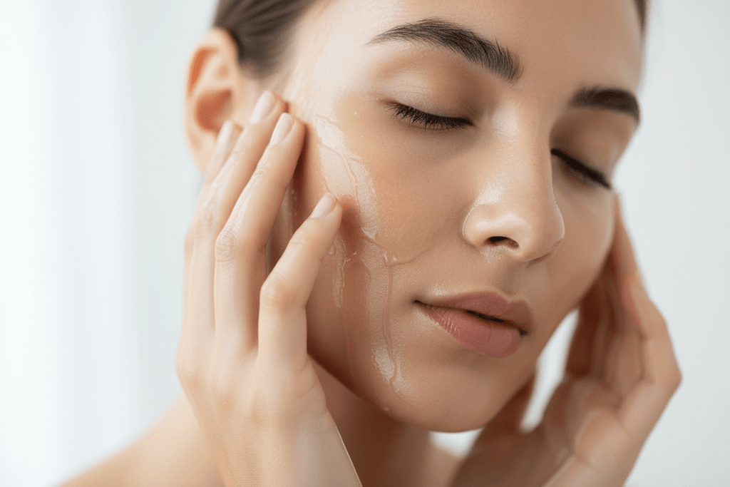 Woman oil cleansing her face with Tallow Enhanced Facial Purifiant