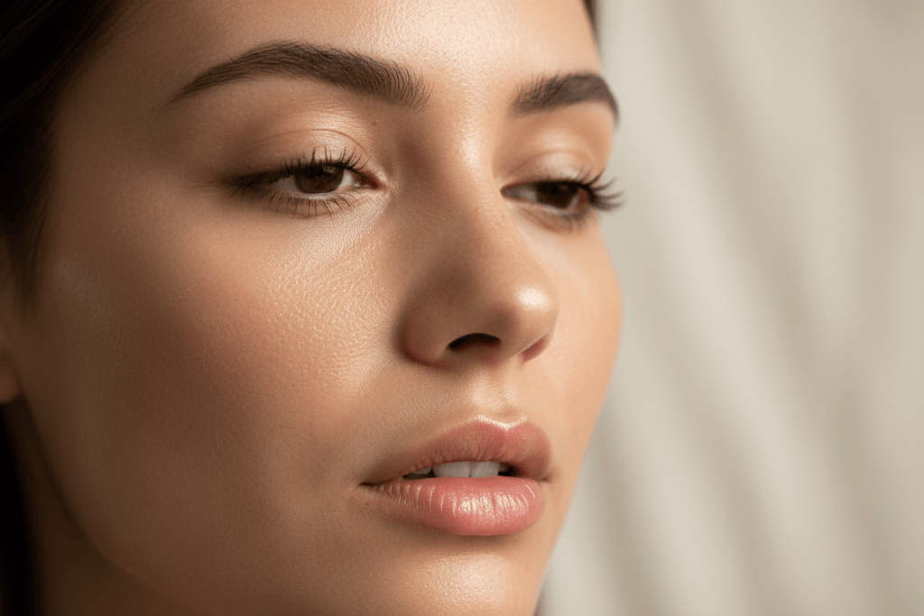 Very close photoshot, no makeup, dewy skin