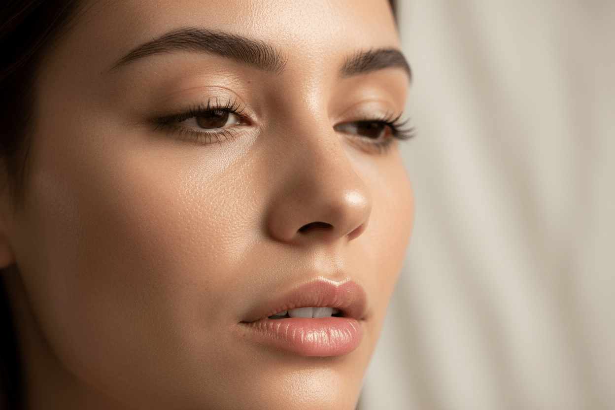 Very close photoshot, no makeup, dewy skin